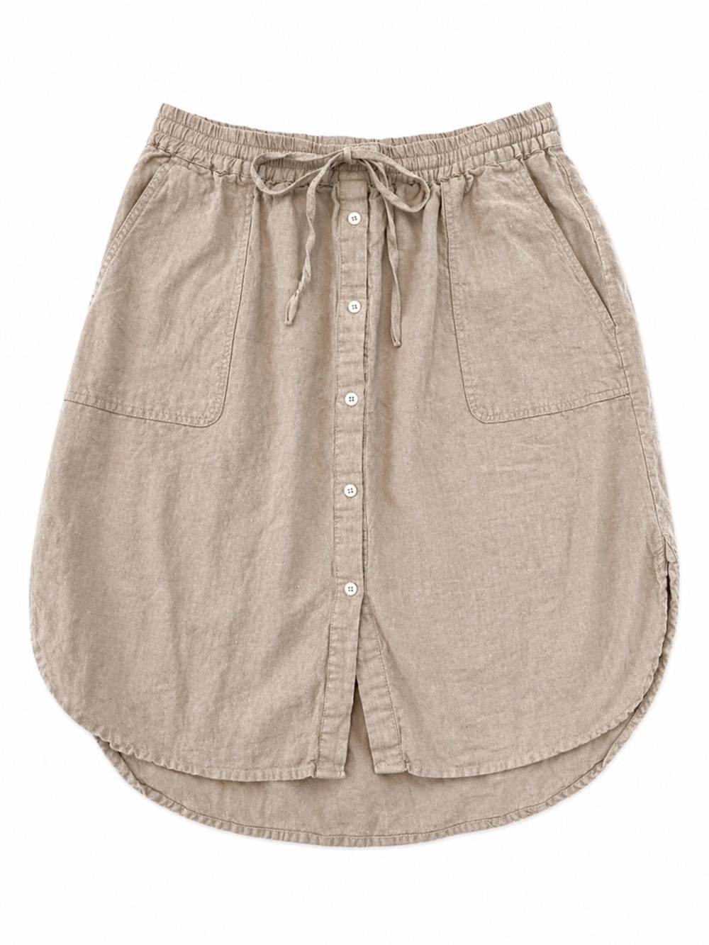 Naif Montréal Linen Button Front Skirt XL Taupe Elastic Waist